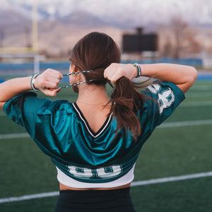 "Game Day" Green, White & Black Hair Tie+  Bracelets