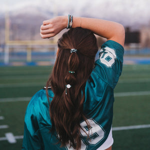 "Game Day" Green, White & Black Hair Tie+  Bracelets