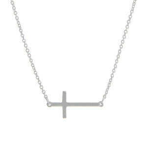 Metal Chain Link Necklace with Cross Pendant
