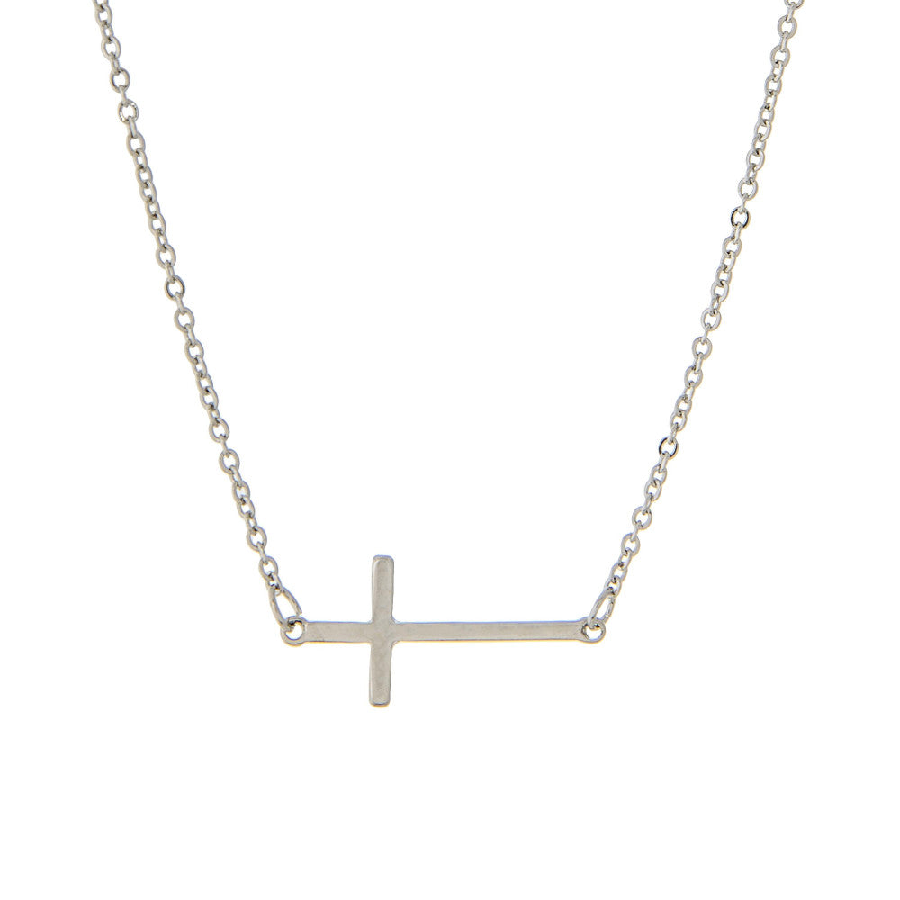 Metal Chain Link Necklace with Cross Pendant