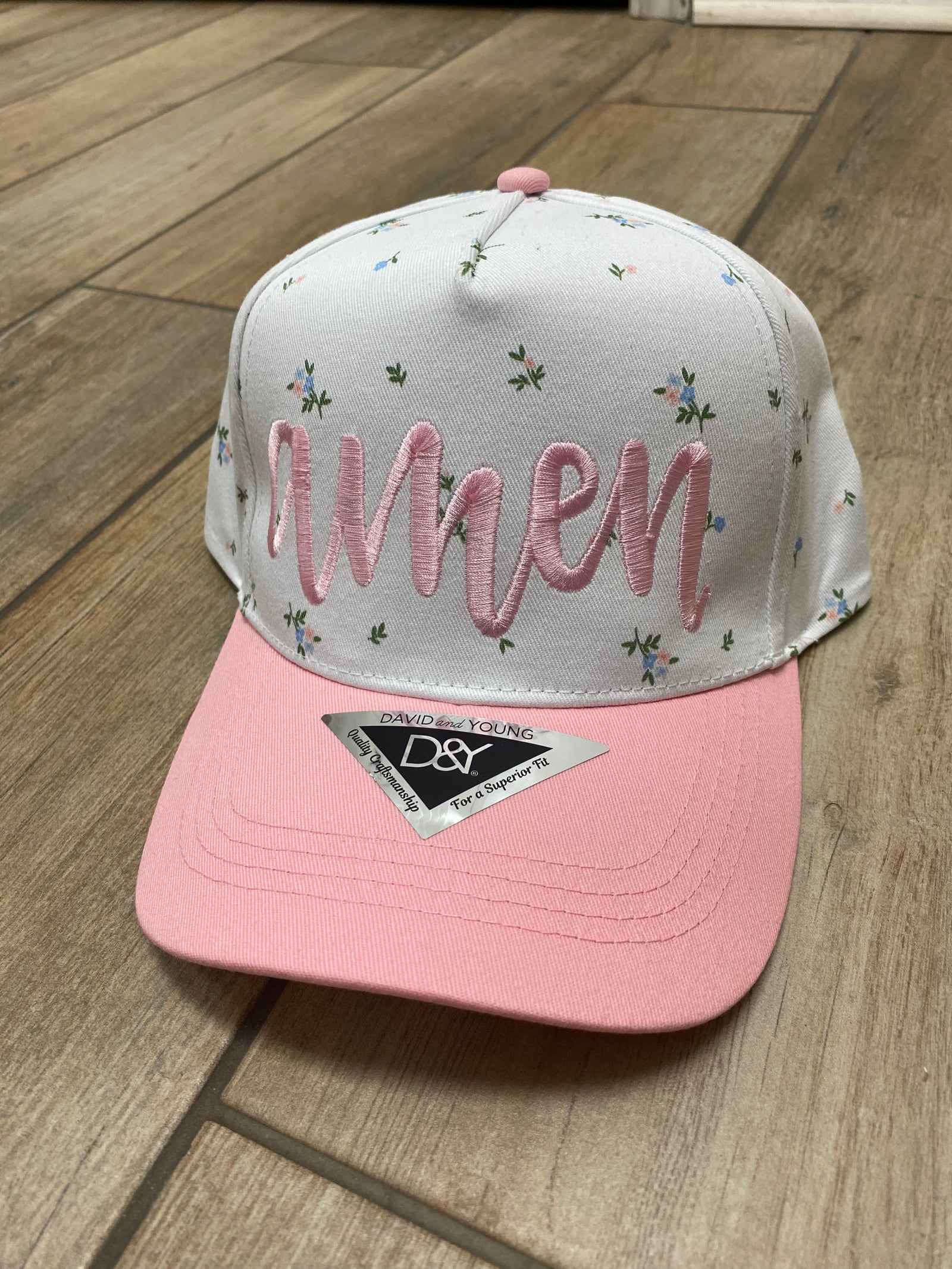 Amen Script Floral Hat in Pink