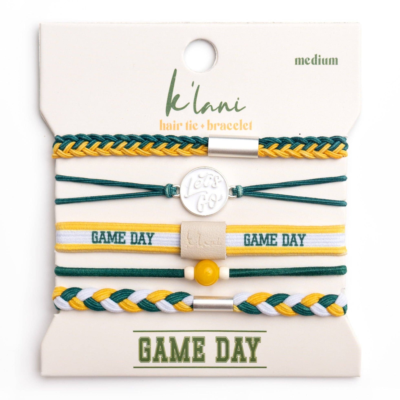 "Game Day" Green & Yellow Hair Tie + Bracelets