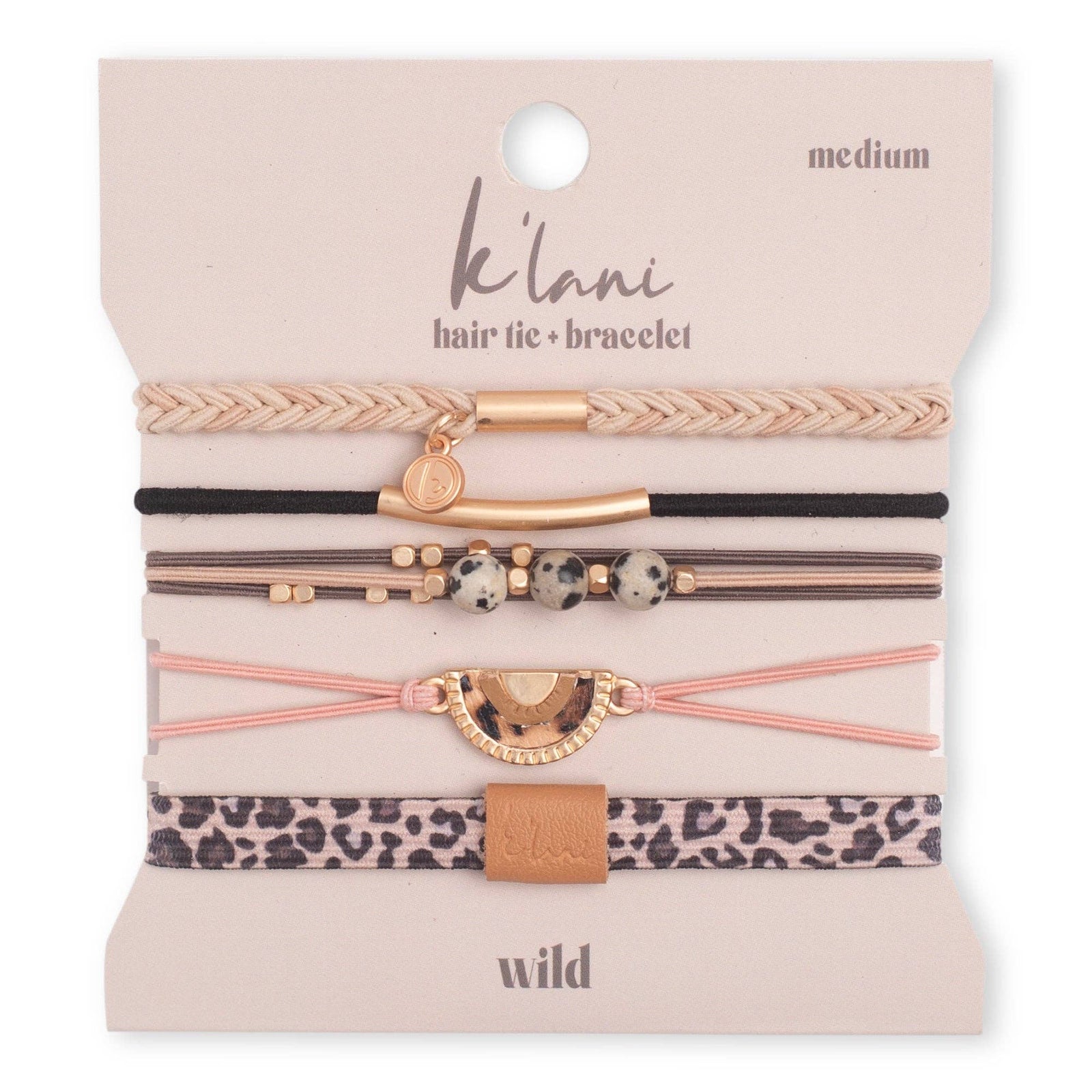"Wild" Animal Print with Pink Accent Hair Tie + Bracelets