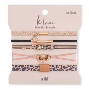 "Wild" Animal Print with Pink Accent Hair Tie + Bracelets