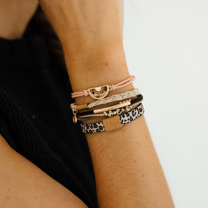 "Wild" Animal Print with Pink Accent Hair Tie + Bracelets