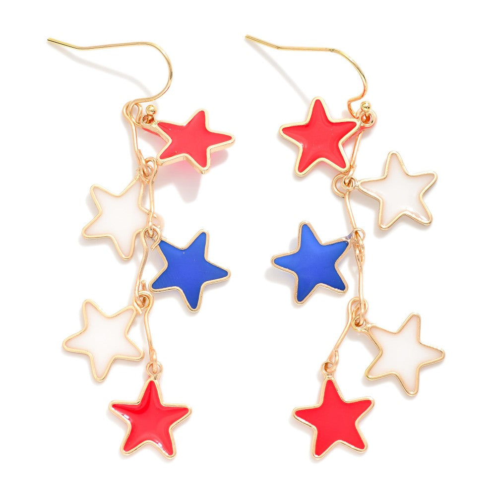 Dangling Stars Enamel Patriotic Earrings