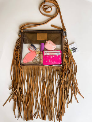 Hand Tooled Clear Purse Crossbody with Fringe