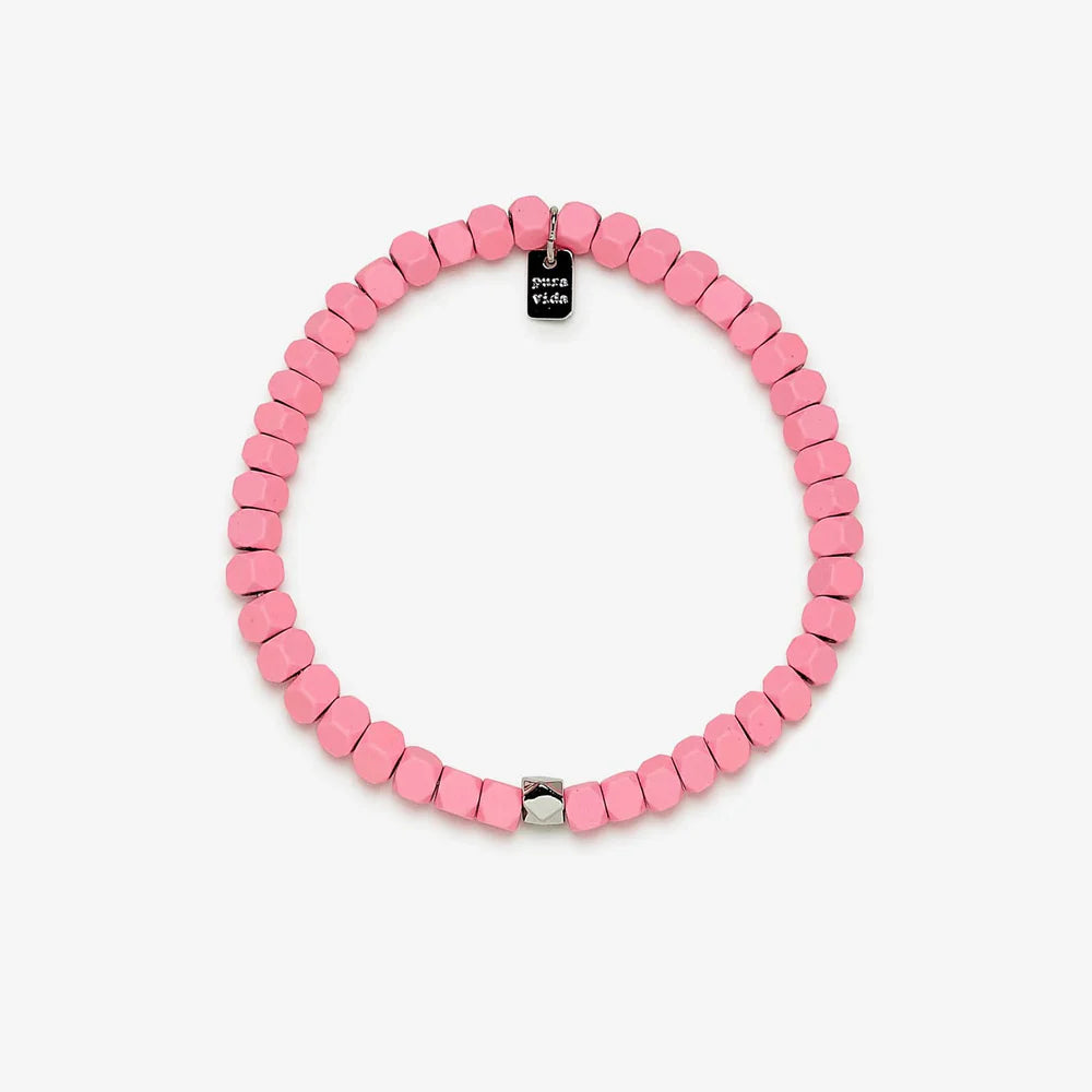 Pura Vida Coated Hematite Stretch Bracelet Pink