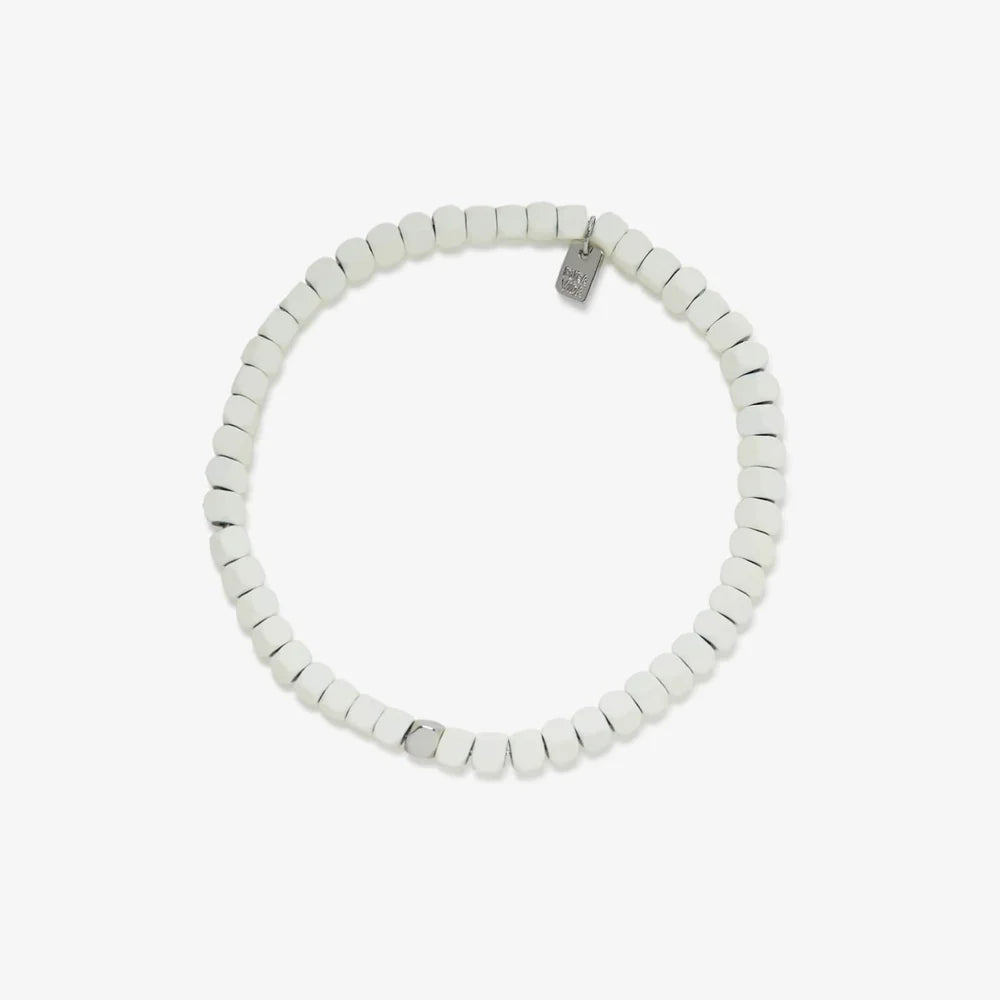 Pura Vida Men's Coated Hematite Stretch Bracelet White