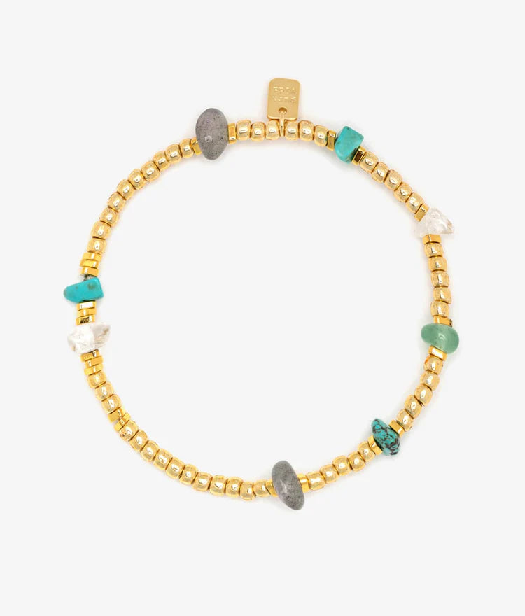 Pura Vida Gold Stone Bead Chip and Chain Anklet