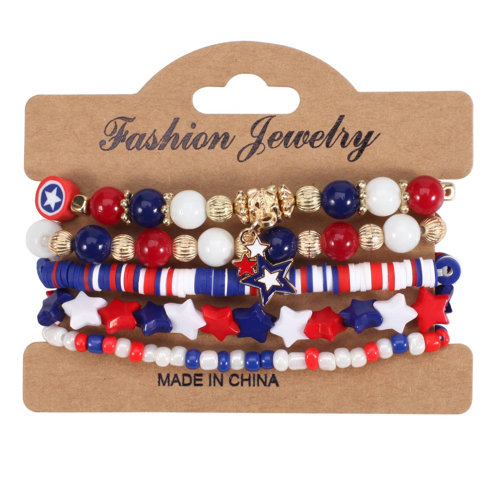 Stars 4th of July Red White Blue Flag Beaded Bracelet Set