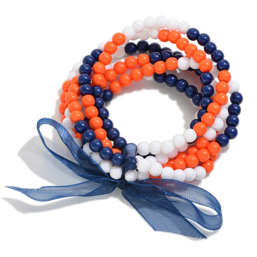 Blue, Orange, and White Beaded Bracelet Set