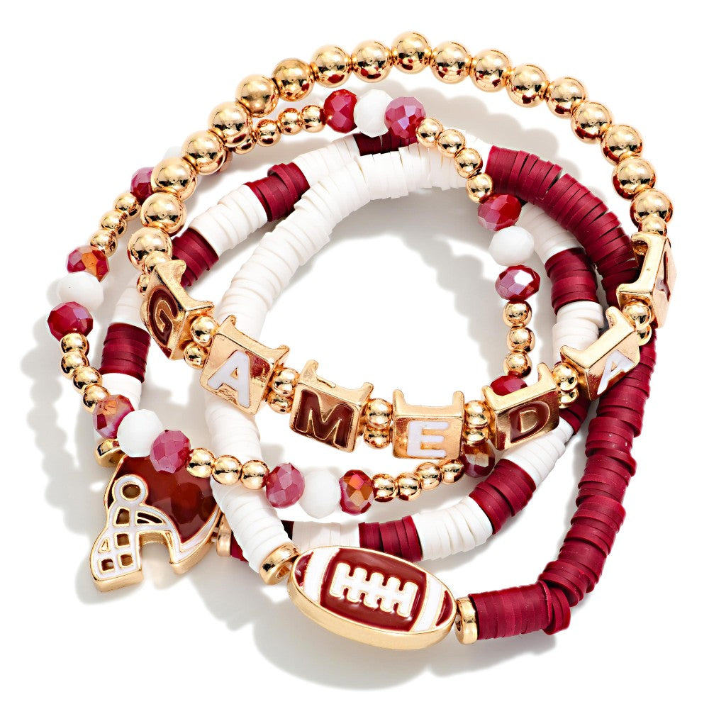 Crimson and White Football Game Day Bracelet Set of 4