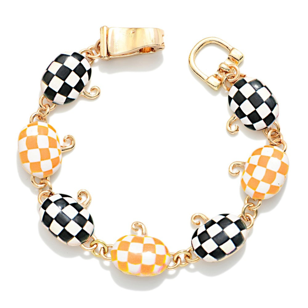 Black and Orange Checker Pumpkins Bracelet