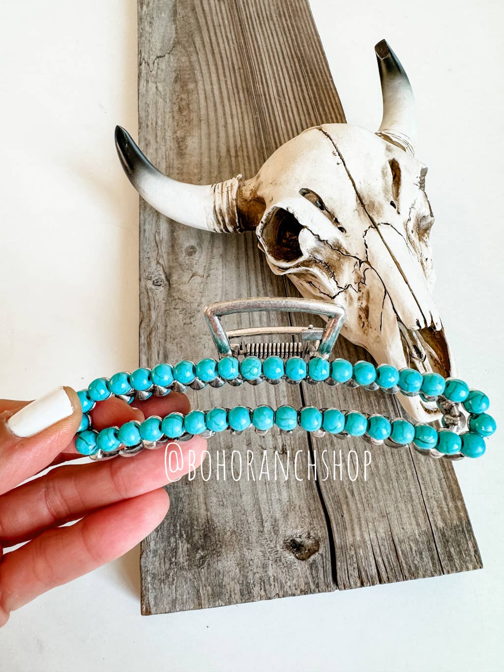 Large Turquoise Western Metal Banana Hair Clip