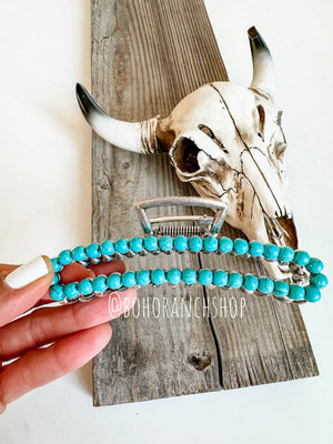 Large Turquoise Western Metal Banana Hair Clip