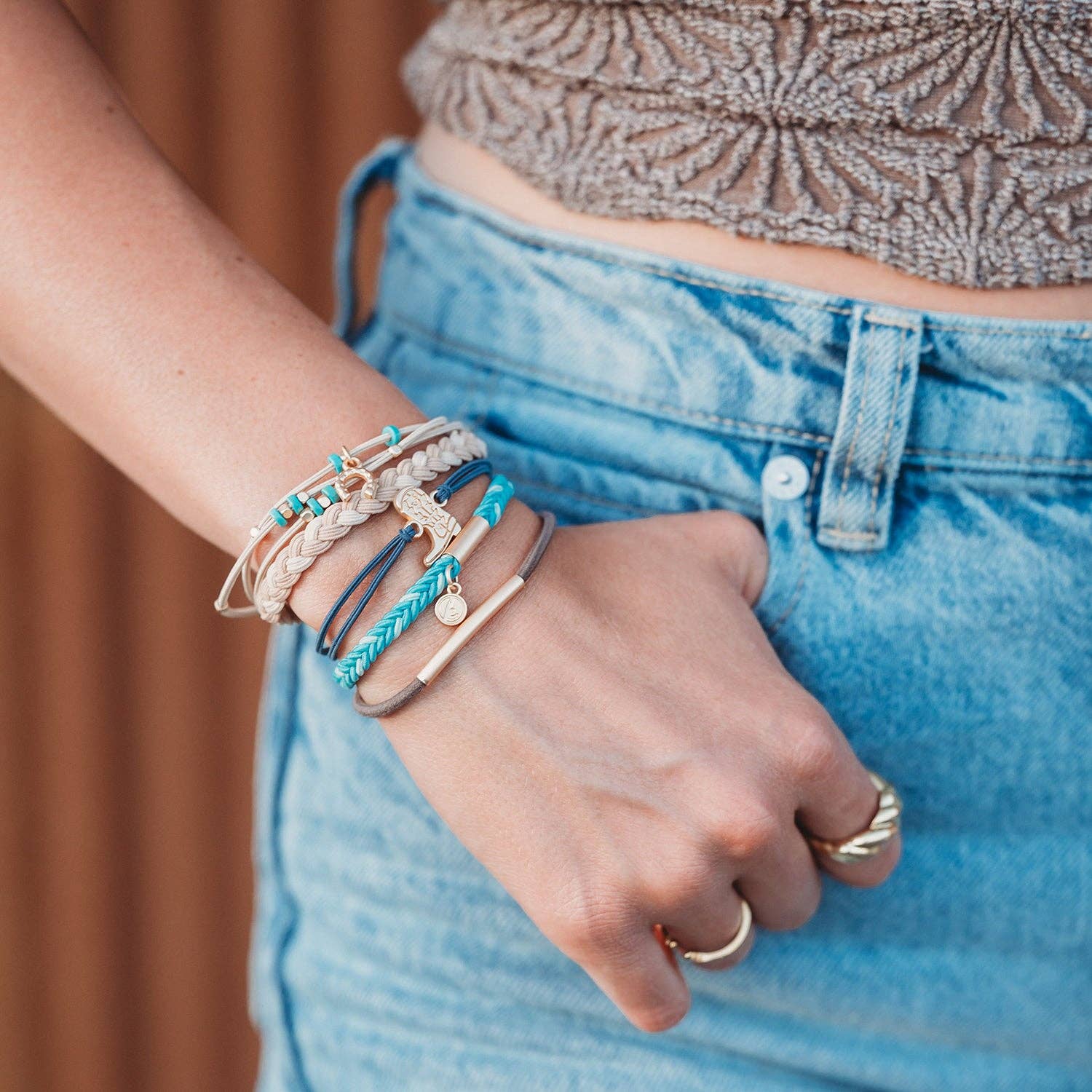 "Stride" Turquoise with Gold Cowboy Boot Hair Tie + Bracelets