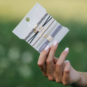 "Faith" Warm Neutrals with Gold Cross Hair Tie + Bracelets