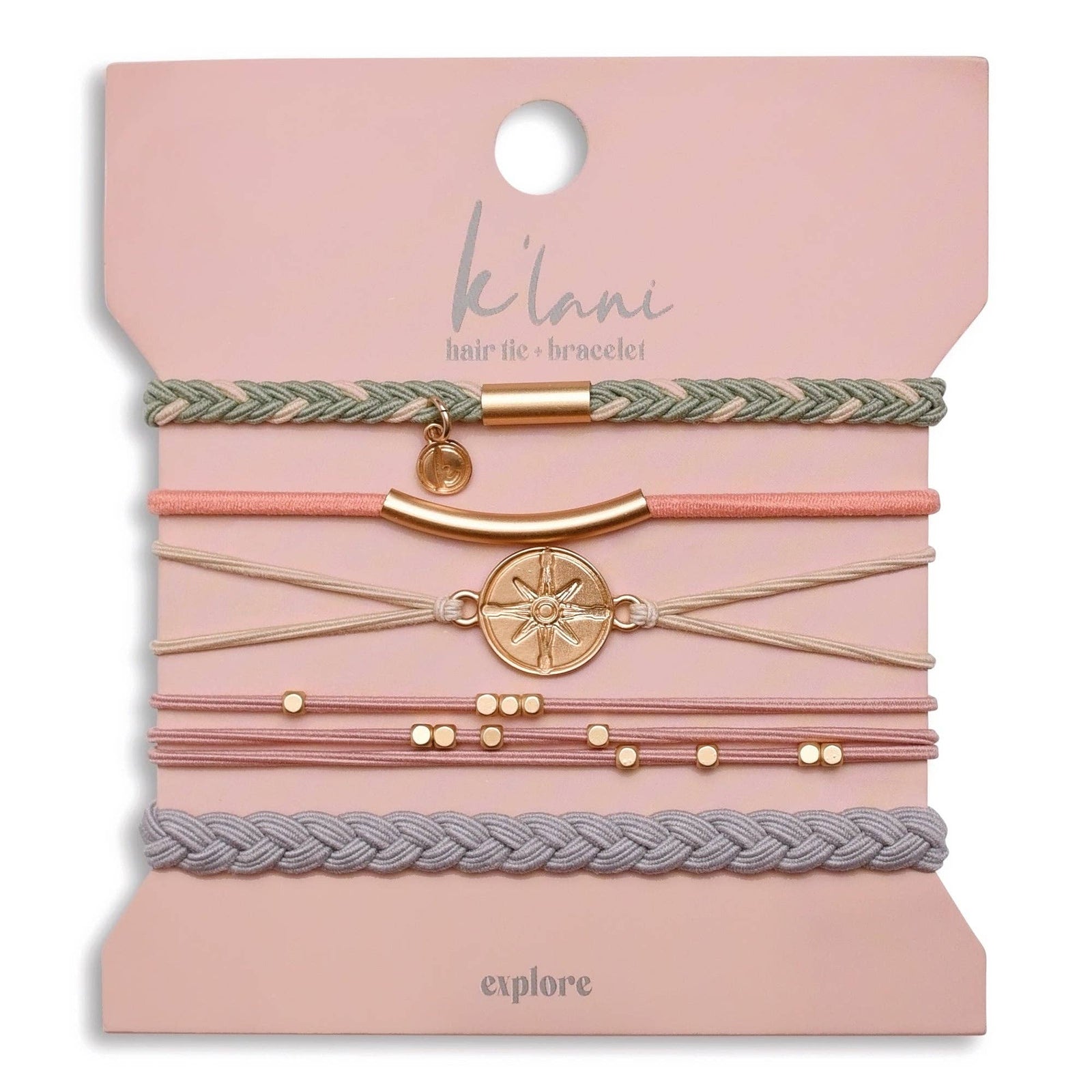 "Explore" Gold Compass Charm Hair Tie + Bracelets