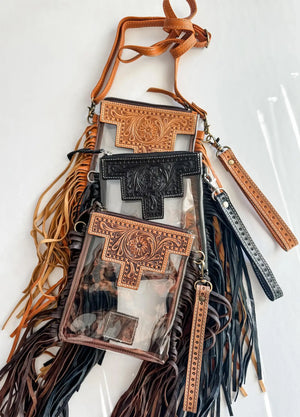 Shayne Small Hand Tooled Clear Crossbody Concert Purse