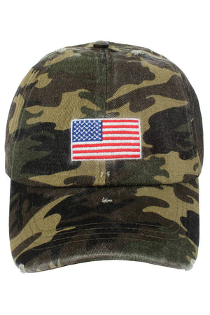 Camo Unstructured Hat with American Flag