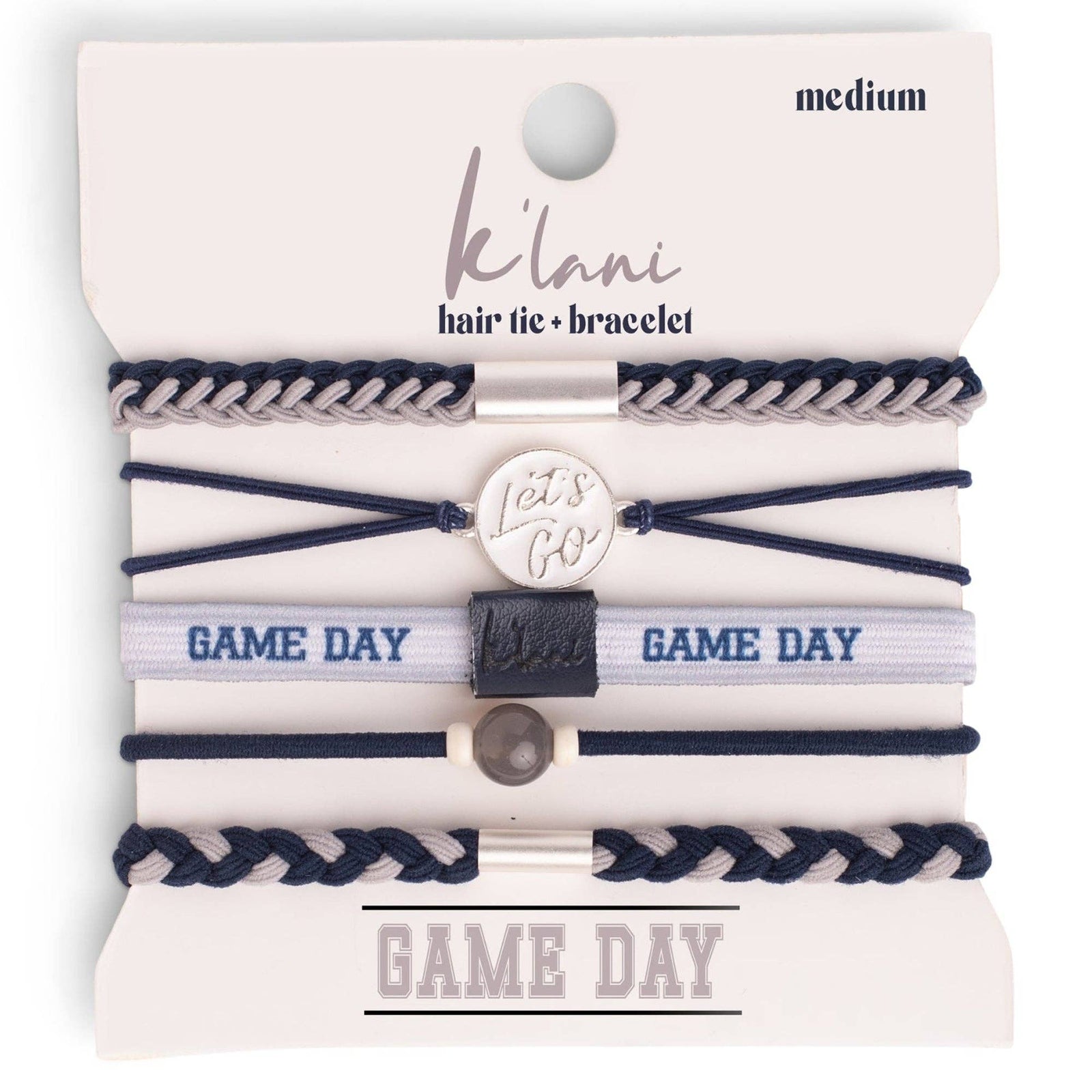 "Game Day" Navy & Gray Hair Tie + Bracelets