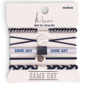 "Game Day" Navy & Gray Hair Tie + Bracelets