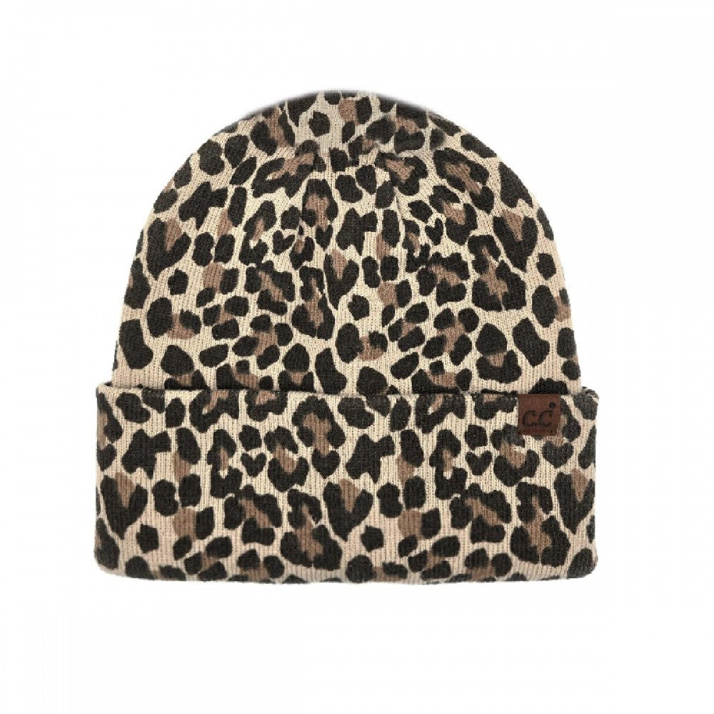 C.C. Leopard Print Cuffed Beanie