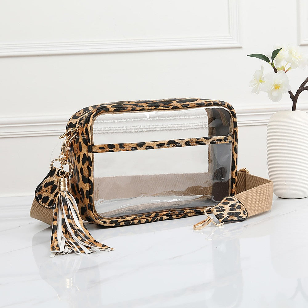 Clear Rectangle Crossbody Leopard, Black, Red and Orange