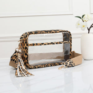 Clear Rectangle Crossbody Leopard, Black, Red and Orange