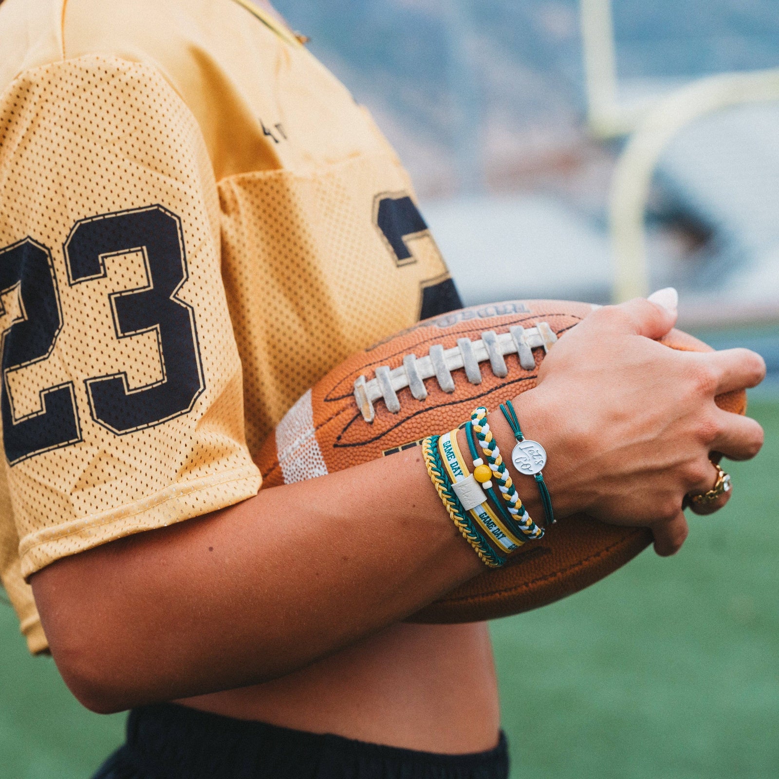 "Game Day" Green & Yellow Hair Tie + Bracelets