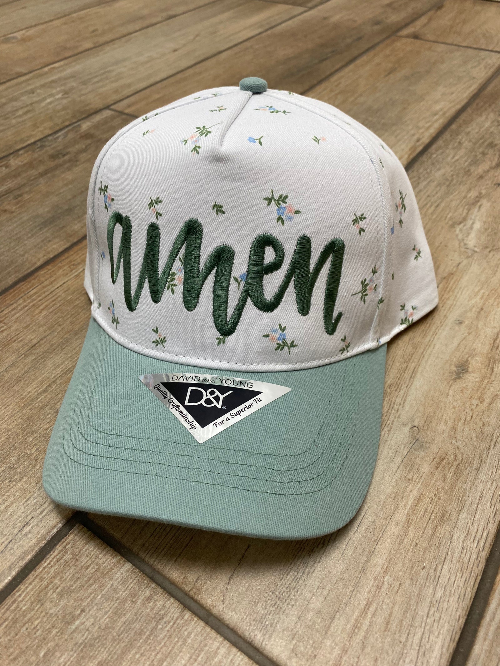 Amen Script Floral Hat in Sage