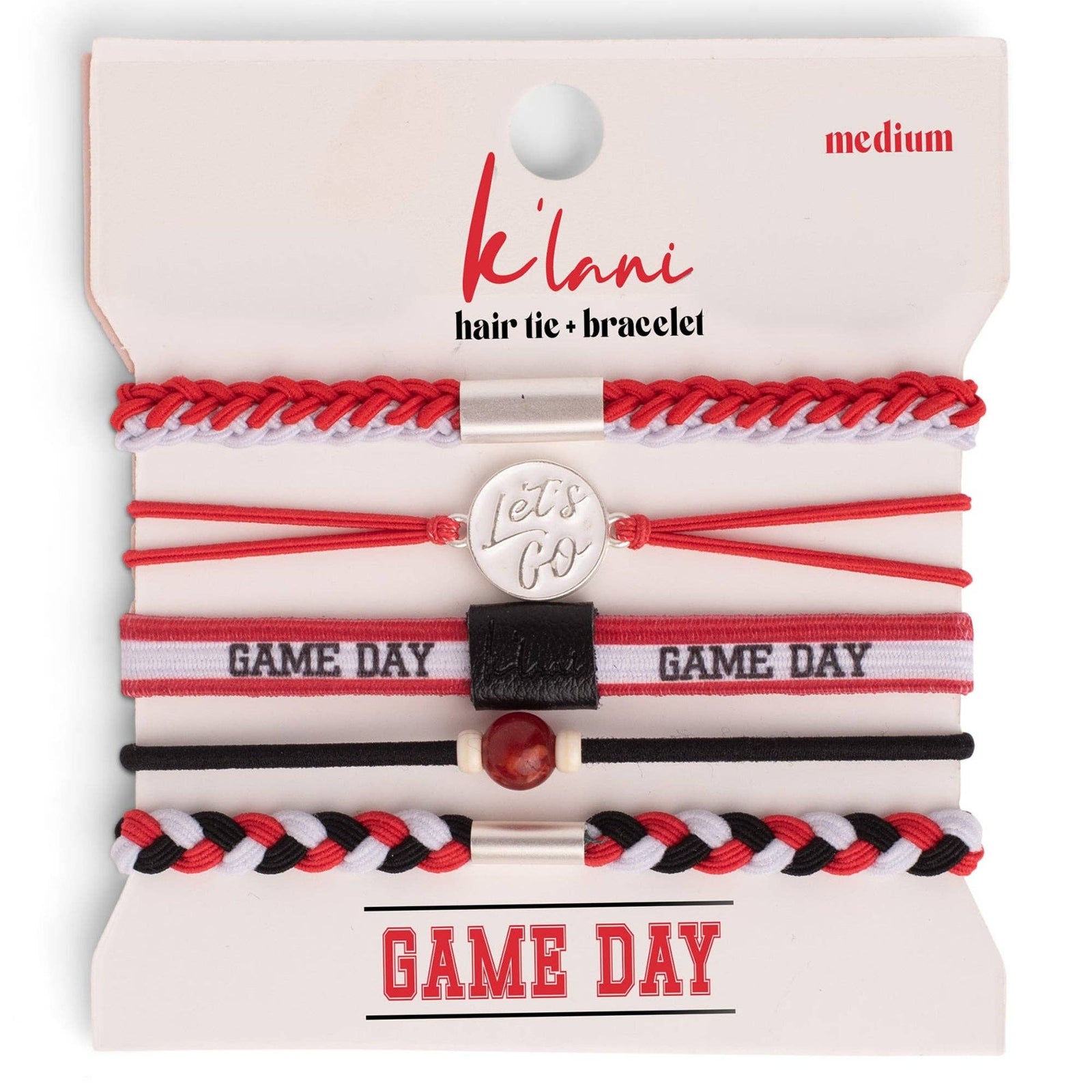 "Game Day" Red, Black & White Hair Tie + Bracelets
