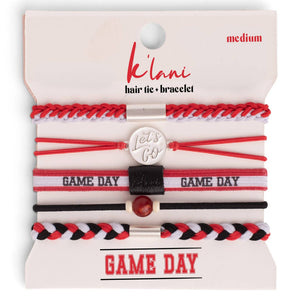 "Game Day" Red, Black & White Hair Tie + Bracelets