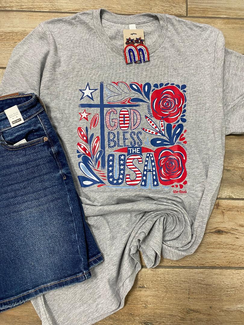 God Bless the USA Roses Graphic Tee 2 Colors