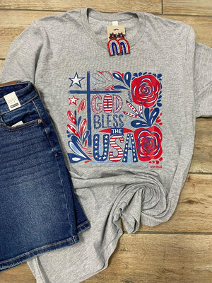 God Bless the USA Roses Graphic Tee 2 Colors