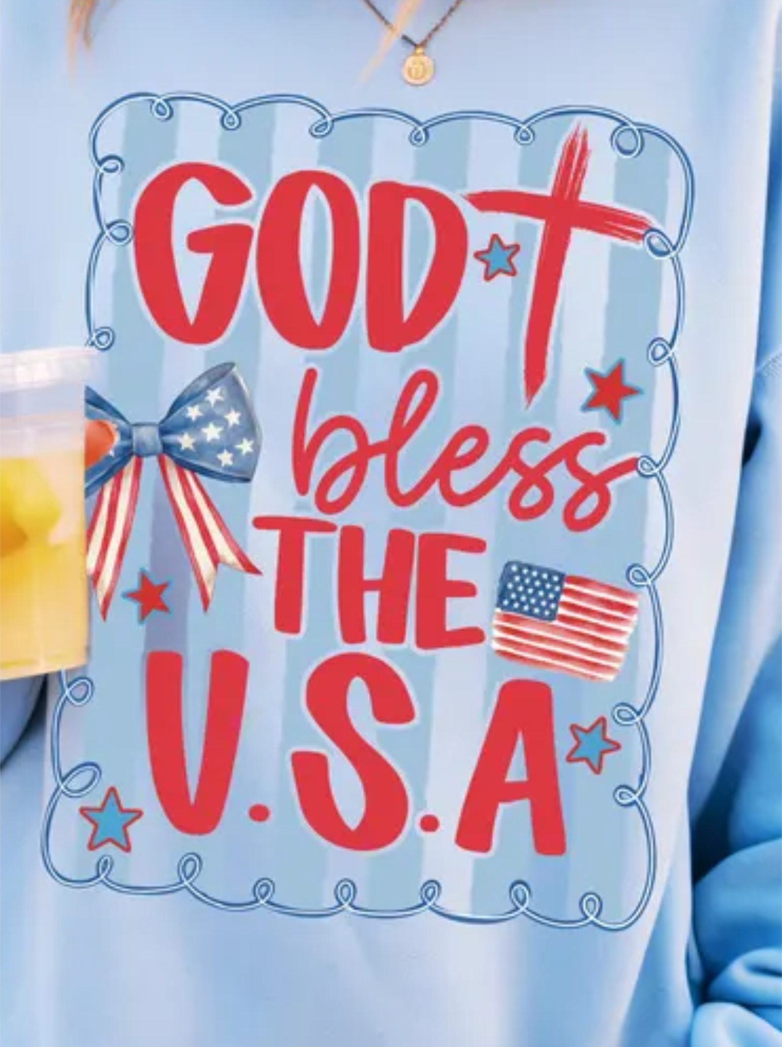 God Bless the USA Coquette White or Chambray Graphic Tee
