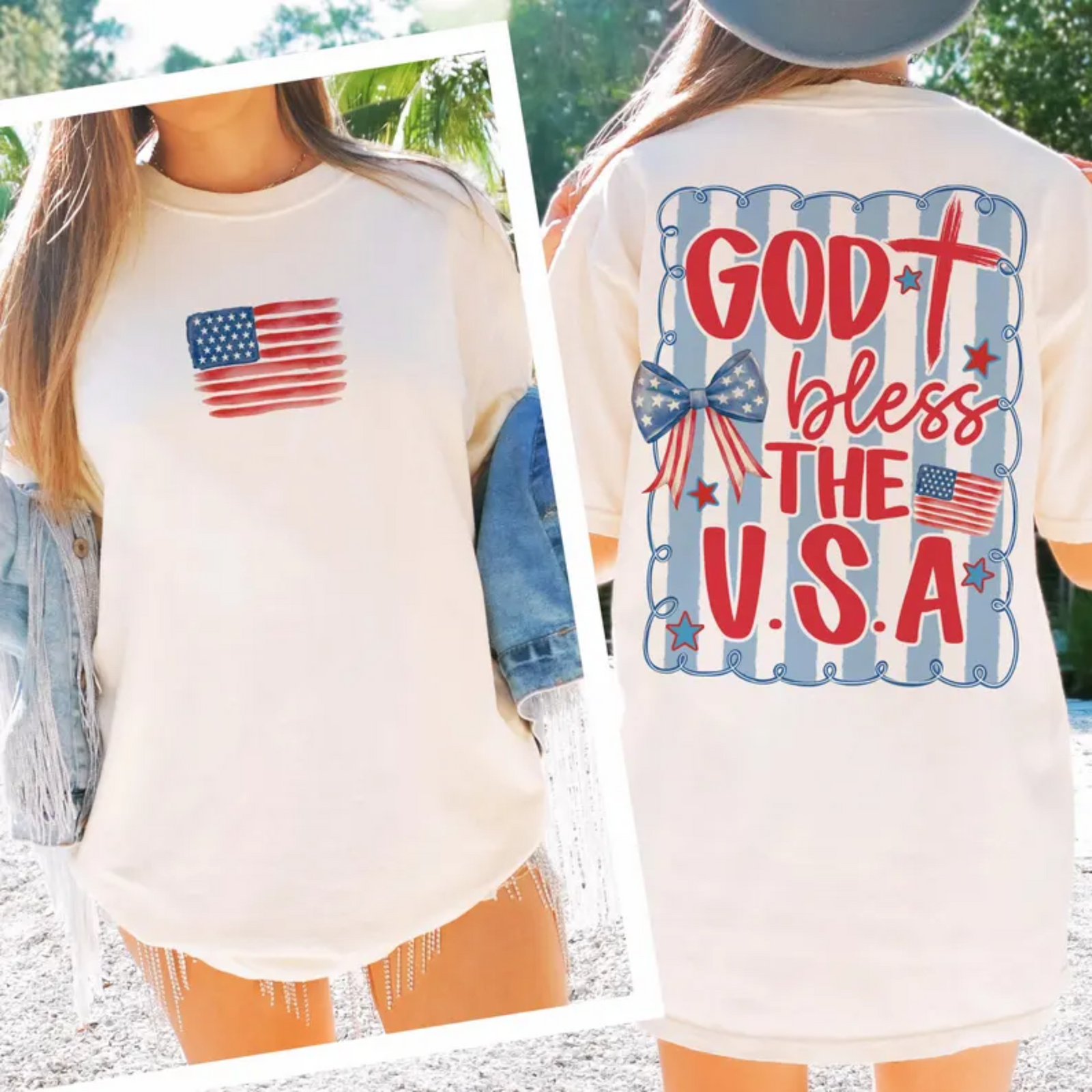 God Bless the USA Coquette White or Chambray Graphic Tee