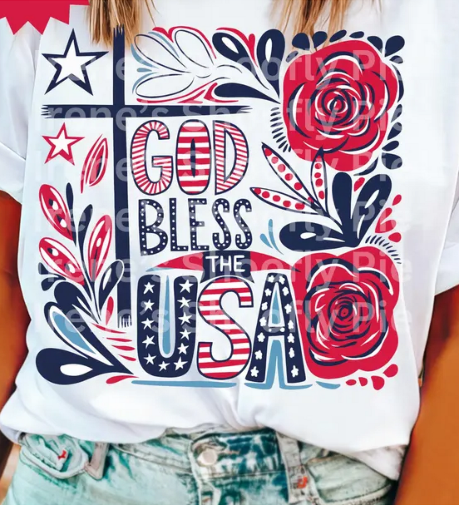 God Bless the USA Roses Graphic Tee 2 Colors