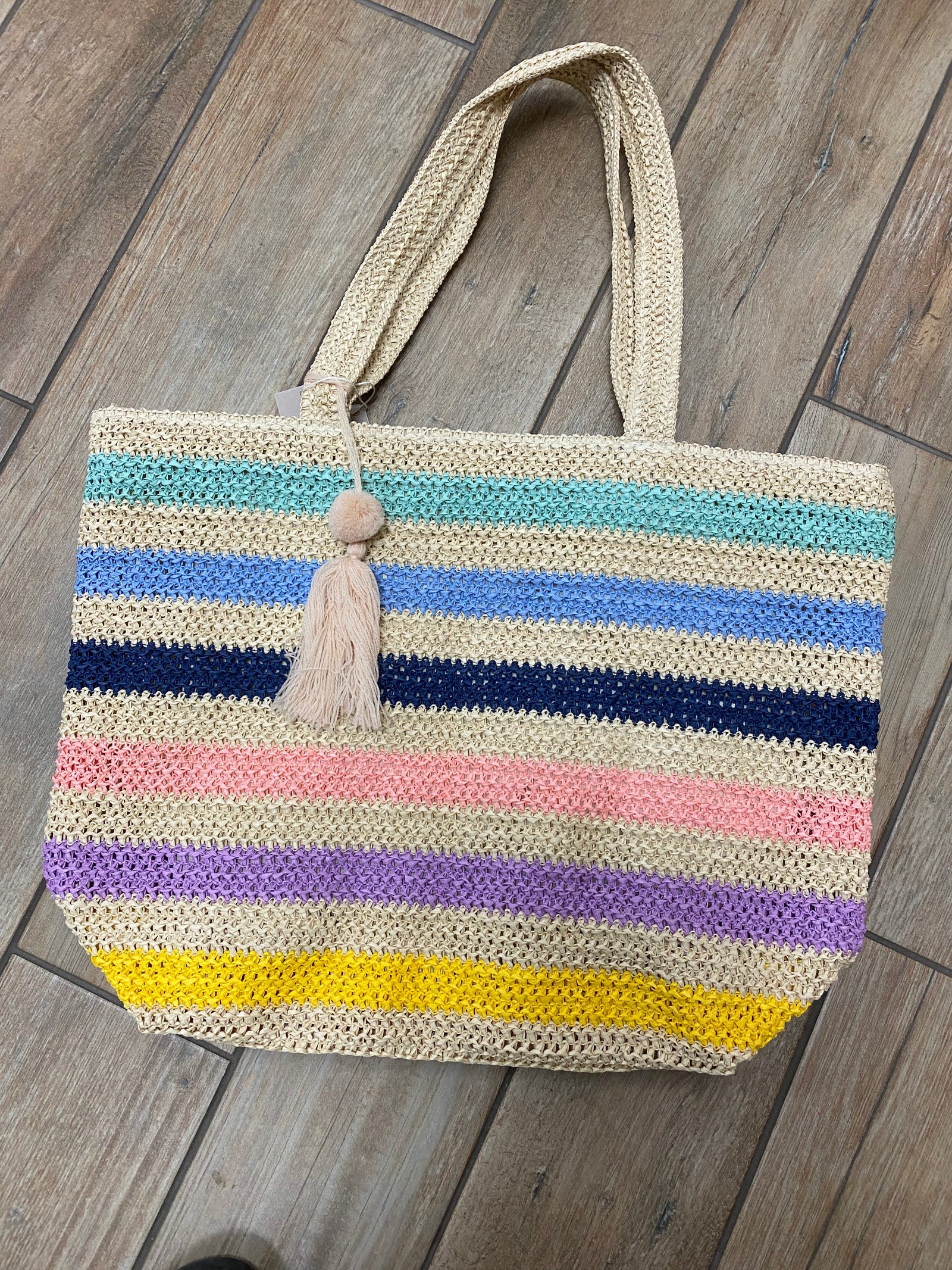 Rainbow Straw Tote Bag