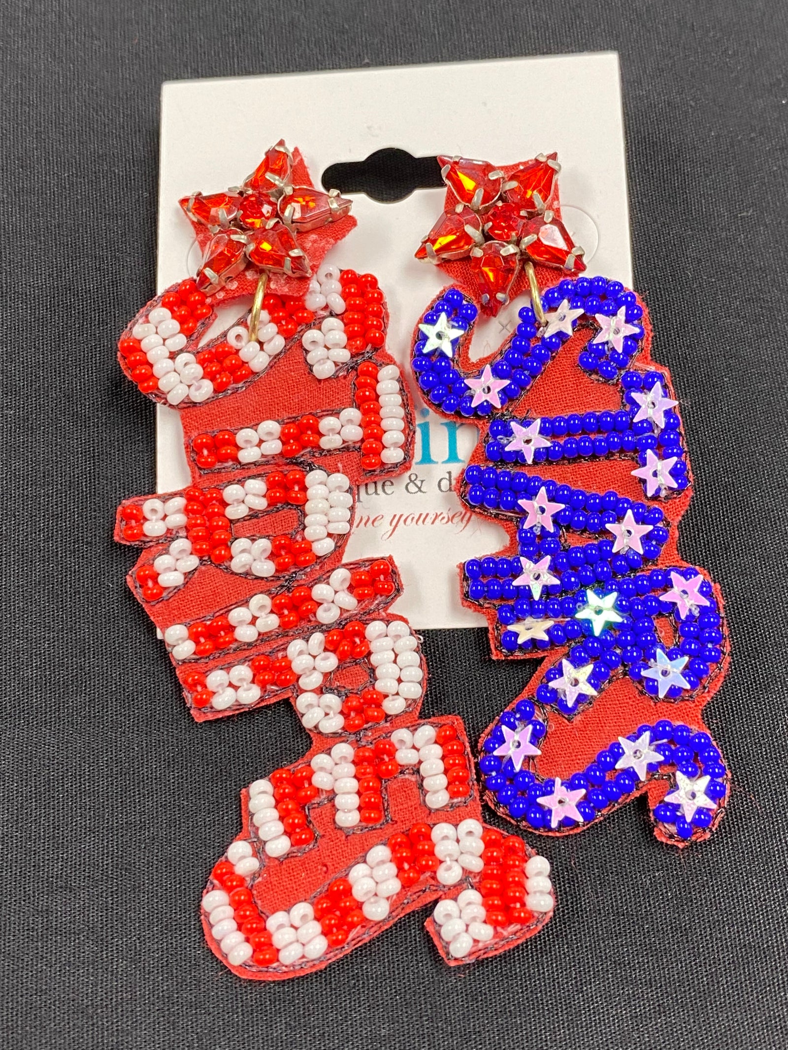 Stars and Stripes Beaded Patriotic Earrings