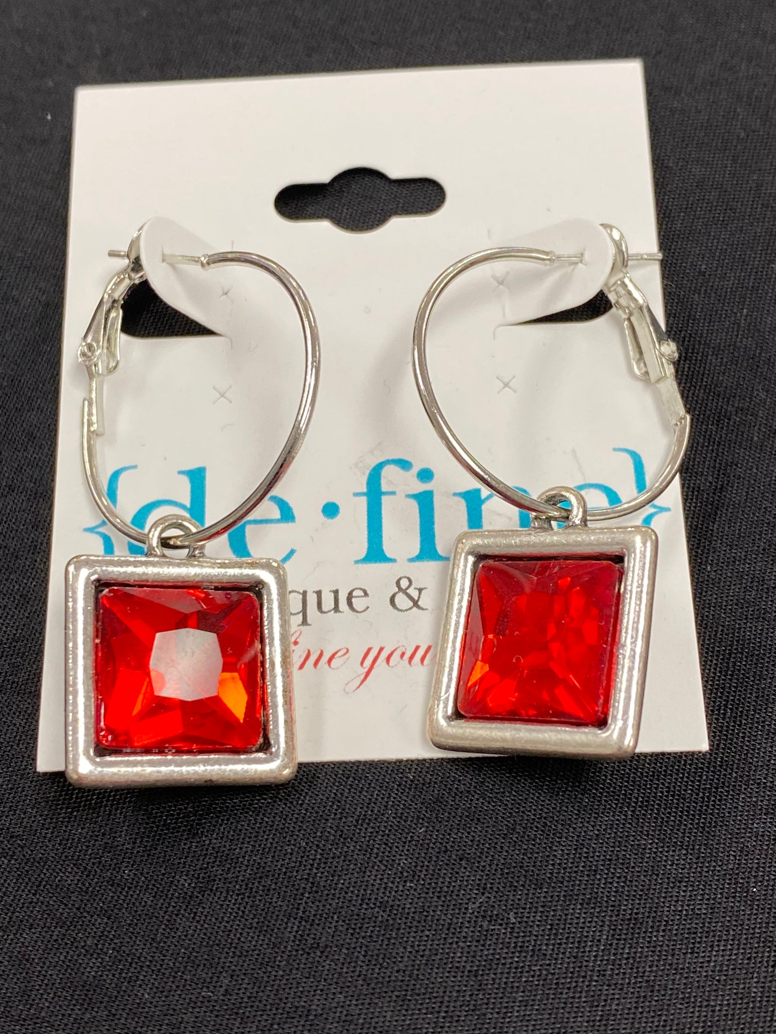 Red Stone Square Patriotic Earrings