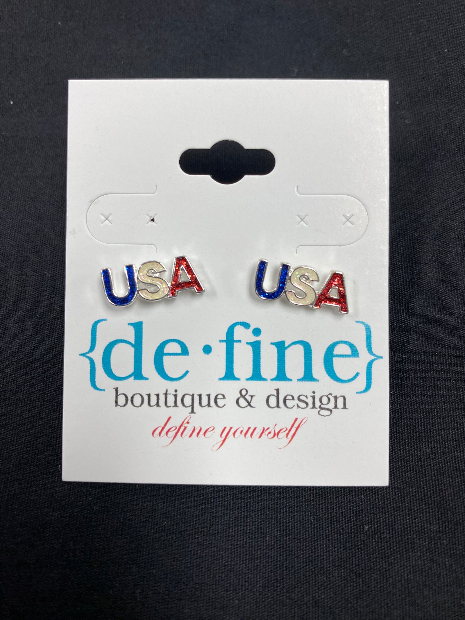 Red White Blue Glitter USA Stud Patriotic Earrings