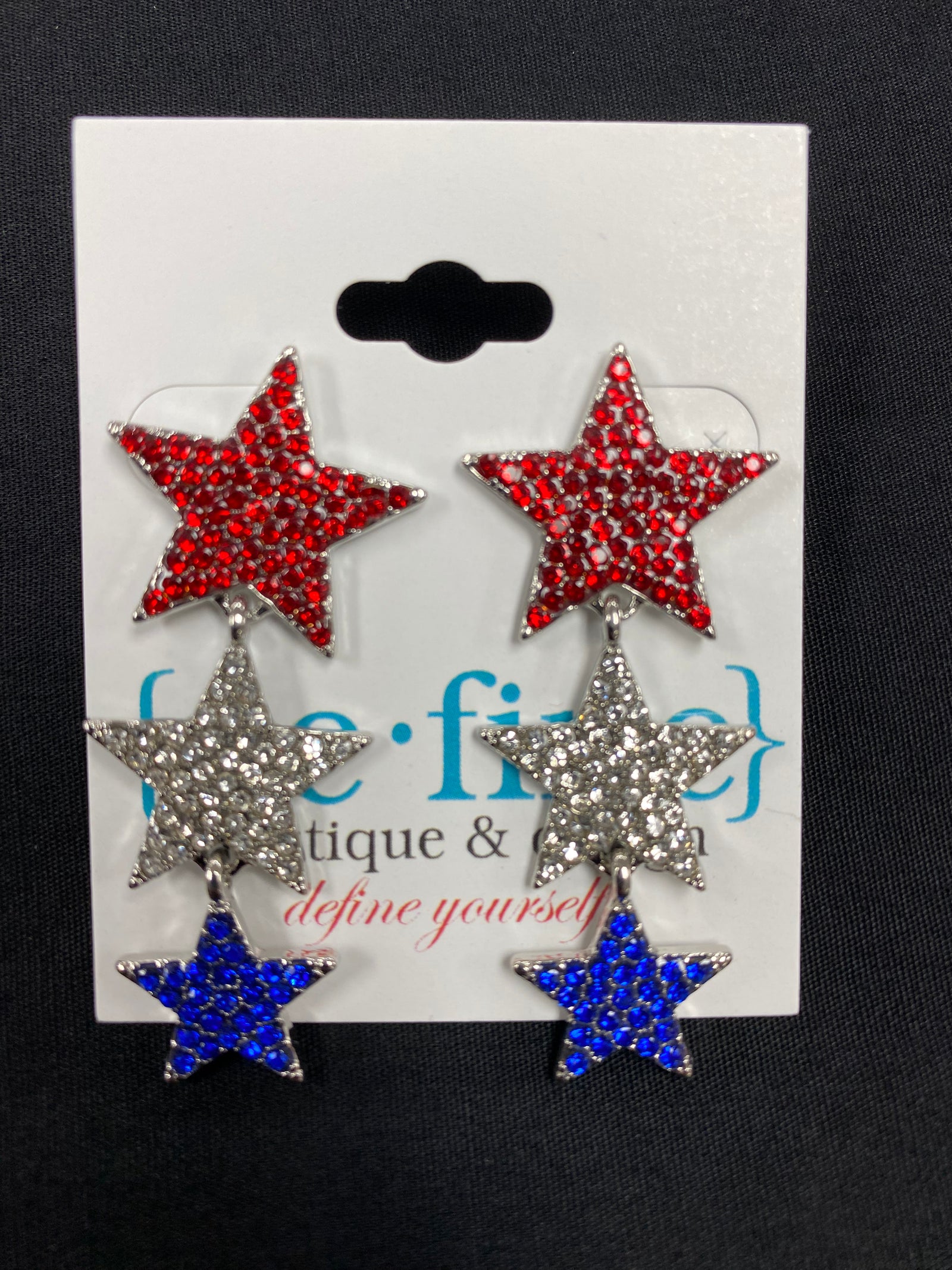 Rhinestone Red White Blue Stars Patriotic Earrings
