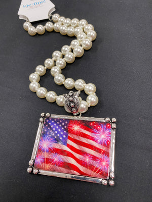 Flags and Fireworks Patriotic Earrings and Necklace - Sold Separately
