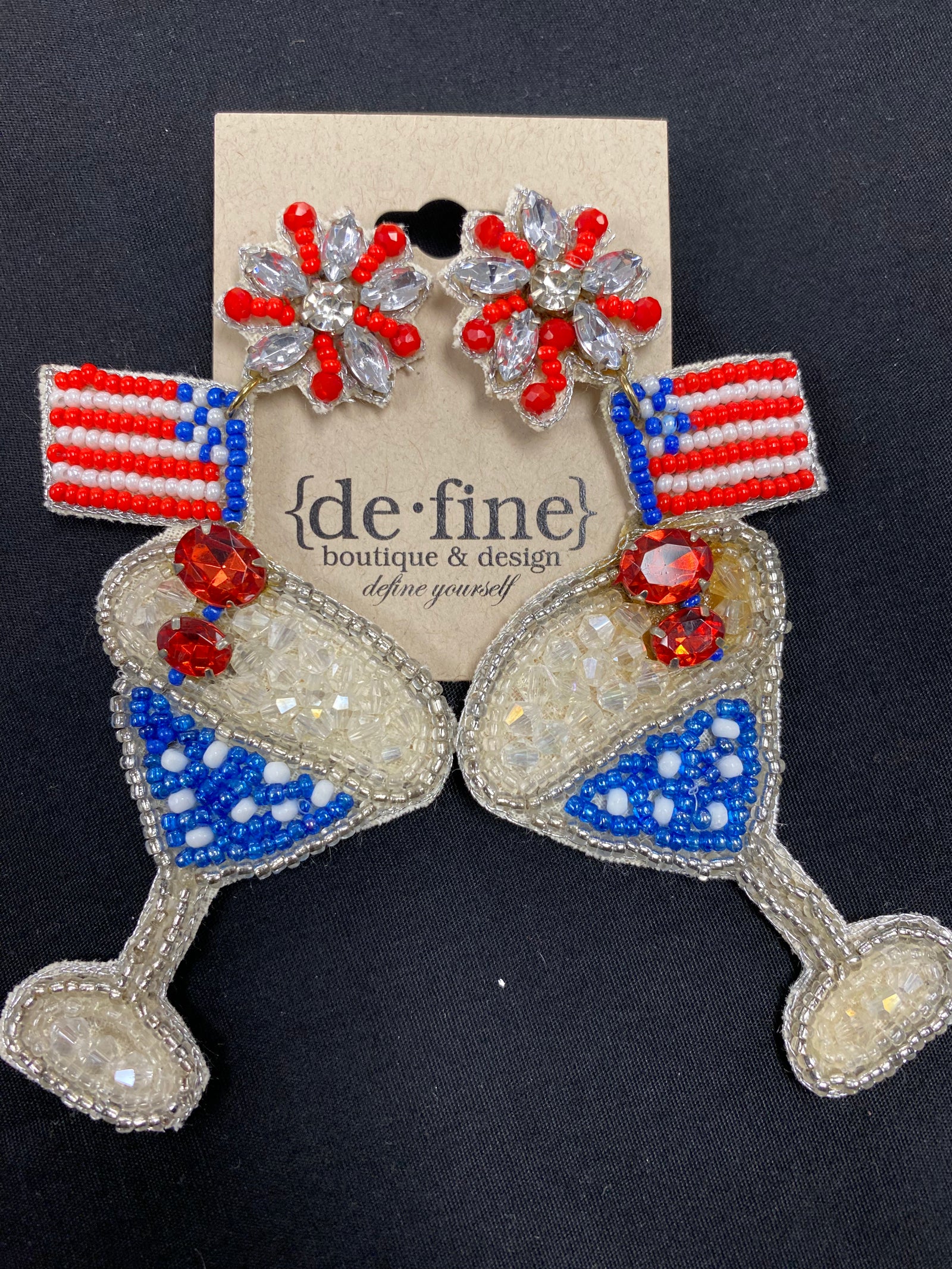 Martini Beaded Patriotic Earrings