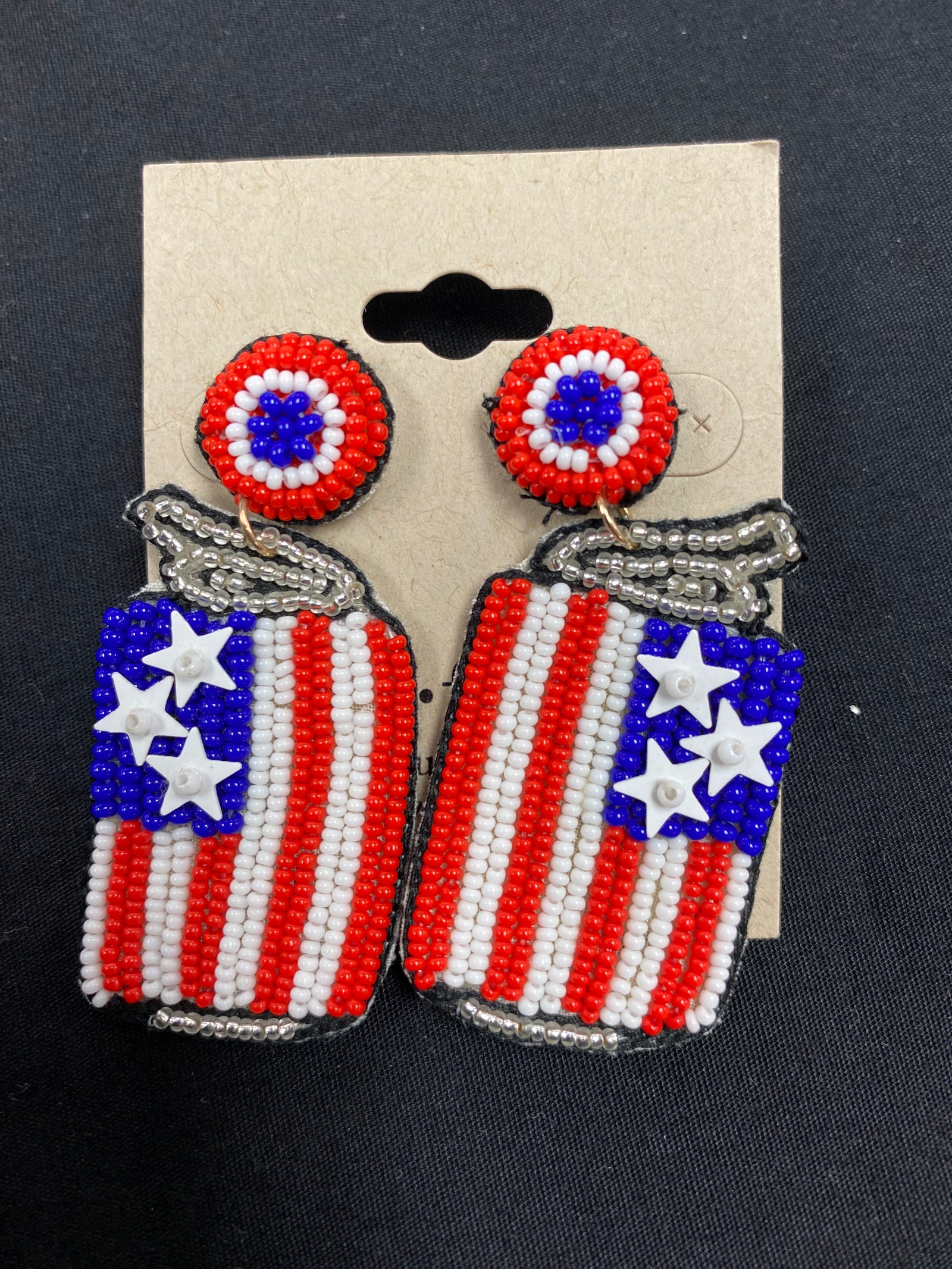 Soda or Beer Can Beaded Patriotic Earrings