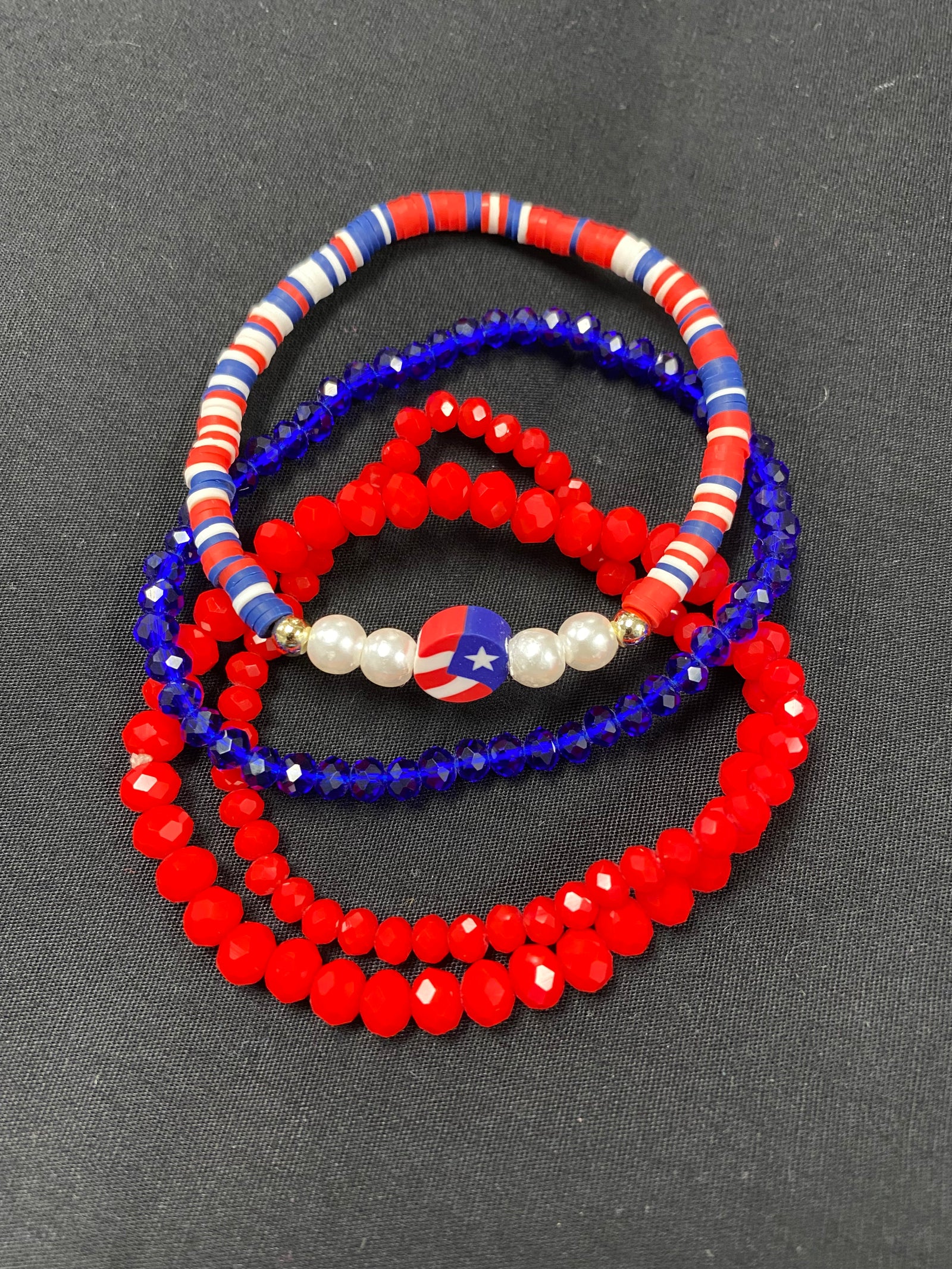 Red White Blue Discs Plus 3 Small Bracelets Set