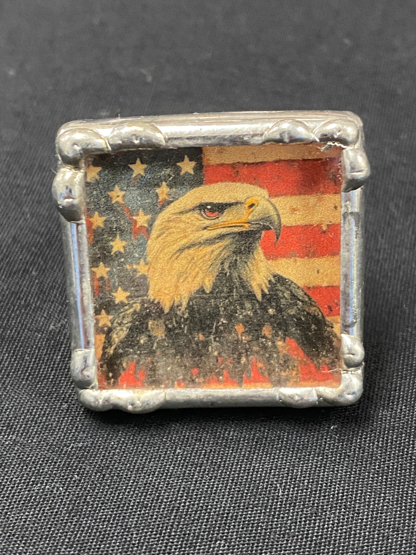 Eagle with Flag Backdrop Chunky Vintage Ring Patriotic