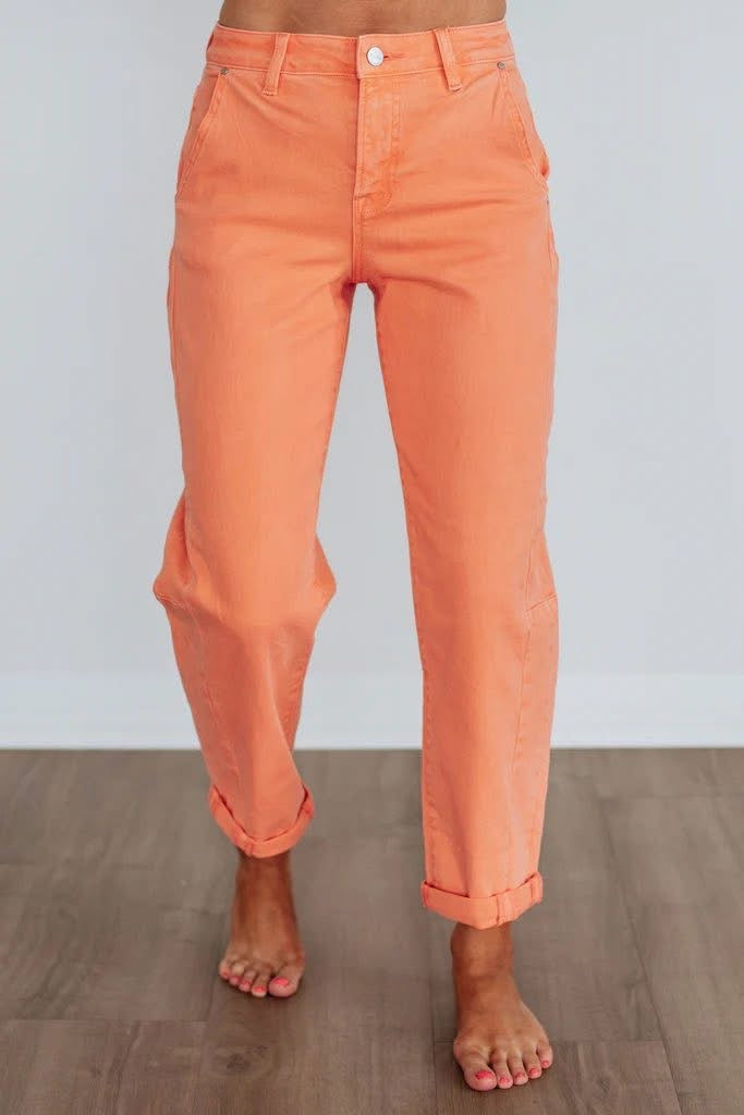 Risen Peach High Rise Relaxed Barrel Jeans